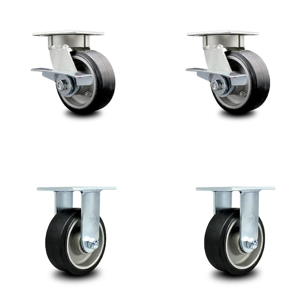 Service Caster 5 Inch Kingpinless Rubber on Aluminum Wheel Caster Brakes 2 Rigid SCC, 2PK SCC-KP30S520-RAR-SLB-2-R-2 - main